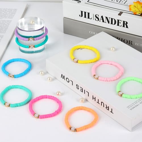 JIASHUYEYE Preppy Bracelets for Teen Girls - Stackable Boho Surfer Friendship Bracelets Set for Little Girls & Women - style: 9Pcs - Smiley Face A