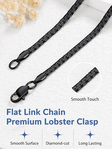 Jewlpire 3mm Flat Link Chain 18K Gold Plated/Black/Silver Chain Necklace for Women, Non-Fading Women's Chains Necklace 16 18 20 22 24 26 Inch - color: 03 - 3mm Black, size: 18 Inches