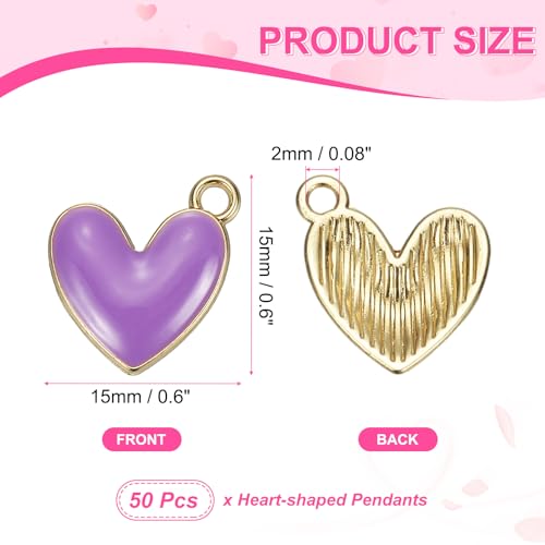 MECCANIXITY Enamel Alloy Heart Charm, Valentine Heart Pendants Love Jewelry Making Charm for DIY Necklace Bracelet Earrings Keychain - color: Purple