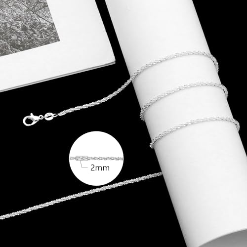 925 Sterling Silver Chain Necklace for Women 16-24 Inch Silver Jewelry Gift - size: 16 Inch, style: Diamond Chain
