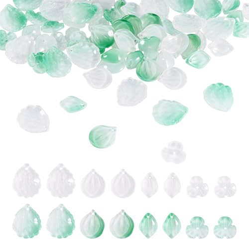 Beadthoven 80Pcs Lampwork Glass Leaf Pendants Mixed Color Crystal Glass Flower Leaves Charms Small Cute Charms Glass Leaf Beads for DIY Crafts Handmade Bracelet Necklace Earrings Jewelry Making - color: Leaf-8 Styles