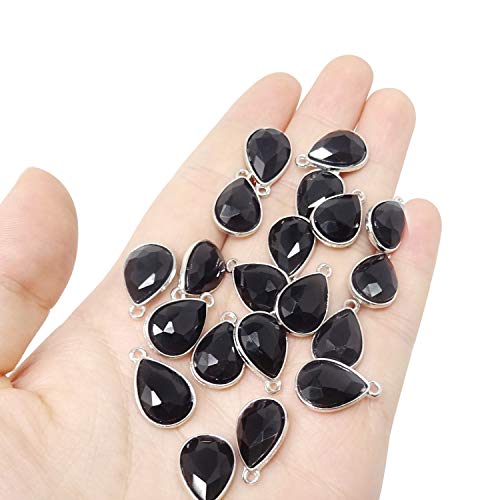Honbay 20PCS 10x14mm Alloy Glass Crystal Waterdrops Teardrops Charms Pendant for Necklaces, Bracelets, Earrings, Jewelry Making and DIY Crafts - color: Black