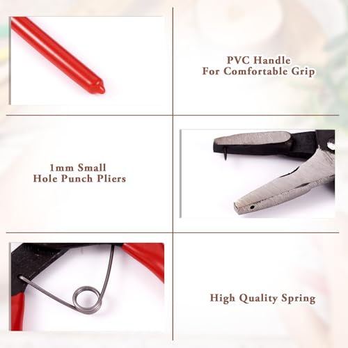 Pandahall Jewelry Hole Punch Pliers Jewelry Pliers Eyelet Pliers Craft Paper Leather Hole-punching Handed Tool Cutter Red Pin:1mm