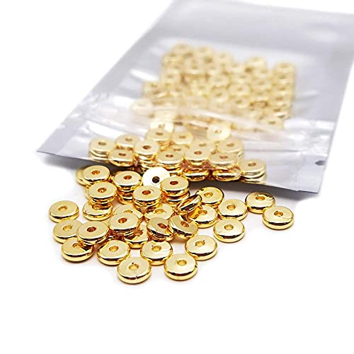 INSPIRELLE 100pcs Heishi Beads 6mm Long-Lasting Disc Brass Rondelle Spacer Beads Yellow Gold Plated Flat Round Shape Jewelry Metal Spacers for Bracelet Necklace Jewelry Making - color: Yellow Gold, size: 6mm