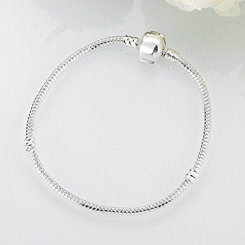 RUBYCA 5pcs 7.5" White Silver Plated Clasp European Snake Chain Charm Bracelet fit Charm Beads DIY - color: White Silver, size: 19 CM