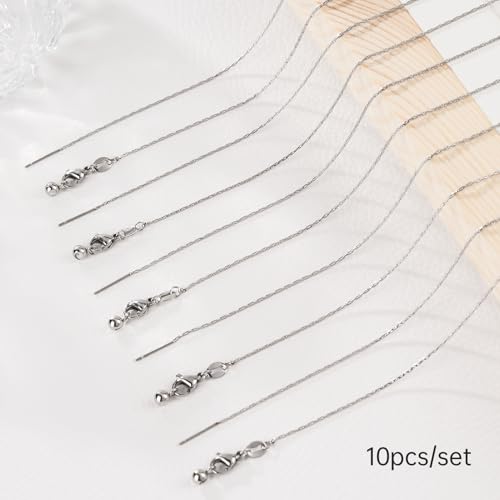 GTVOODX 10Pcs Adjustable Necklace Chains Silver Stainless Steel 0.75mm Rectangle Cable Chain Bulk with Lobster Clasps for DIY Jewelry Making - color: Sliver Rectangle Cable