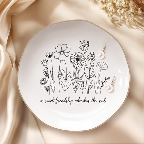 LITTLEBIGGER Birthday Gifts for Women – Jewelry Dish, Friendship Gifts for Women – Christmas Gift – Proverbs 27:9, A Sweet Friendship Refreshes the Soul – Ceramics Jewelry Tray - style: Friendship - A