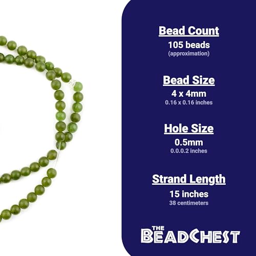 The Bead Chest Round Green Nephrite Jade Beads (4mm) - size: 4mm