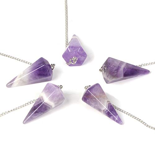 Justinstones Natural Amethyst Gemstone Rock Crystal Hexagonal Pointed Reiki Chakra Pendant Pendulum - color: Amethyst