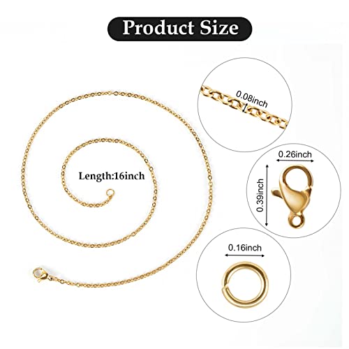20pcs Jewelry Chains Bulk for Men and Women Necklace DIY, Gold Plated Stainless Steel Cable Chain Jewelry Supplies (16 Inches) - color: Gold Cable, size: 16 Inch