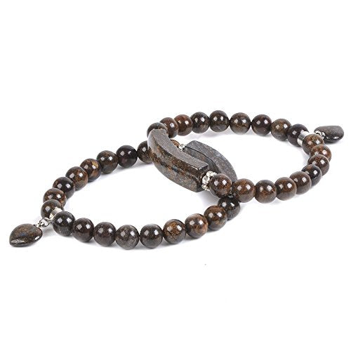 Justinstones Gem Semi Precious Gemstone Love Heart Charm Stretch Beaded Bracelet Unisex - color: Bronzite