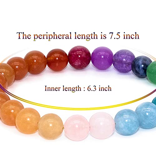 8mm Natural Gemstone Stretch Bracelet, Handmade Unisex Crystal Bracelets for Meditation, Yoga, Spiritual Healing & Positive Energy - color: 7 Chakra