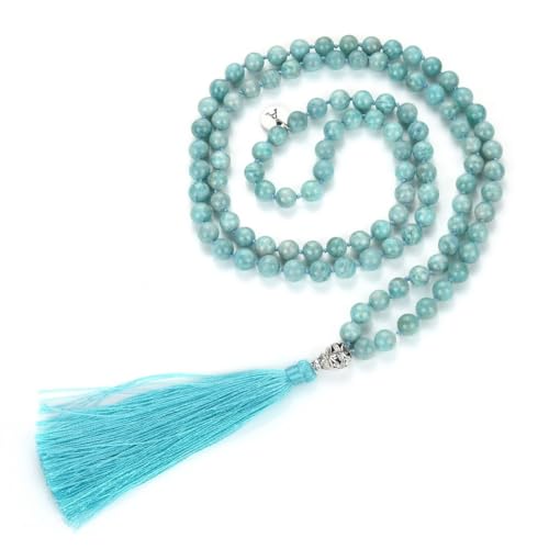 Adabele Premium 108 Mala Beads Malas Necklace - Natural Healing Gemstone Tibetan Buddhist Japa Prayer Meditation Reiki Chakra Stone Quartz Rock Women Men Jewelry - style: Grade A Amazonite