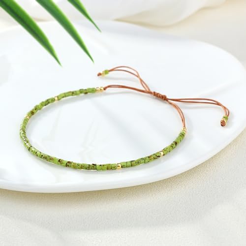 KELITCH Adjustable turquoise bead bracelet single color knitting friendship bracelet fashion jewelry daily wear gift (28 color selection) - color: Mix Green 04D