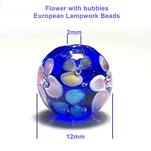 Artsy Crafts 20 Pcs 12mm Lampwork Flower Glass Beads, European Murano Glass Beads, Handmade Loose Crystal Beads for Jewelry Making Charm Bracelet Necklace Earrings Rosary (Navy Blue) - color: Navy Blue