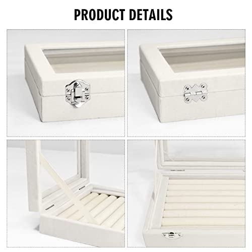 Vicoter Rings Organizer Tray 7 Slots Velvet Jewelry Earring Storage Box with Transparent lid Jewelry Display Case for Girls Wife Mom Women (Beige) - color: Beige