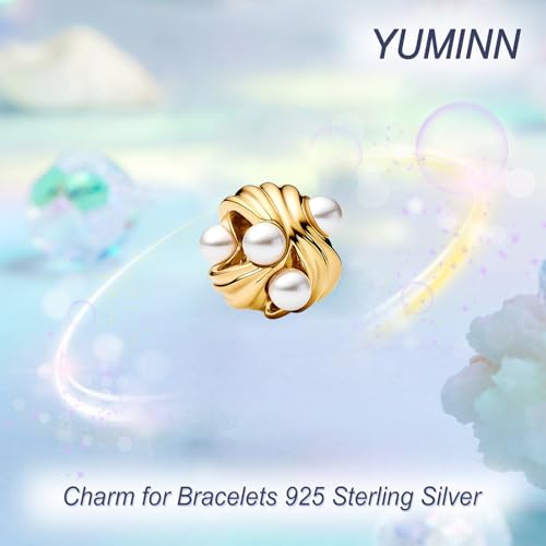 925 Sterling Silver Charms for Bracelets Gold Love and Heart Charms Cherry Blossom Dangle Beads Jewelry for Women - color: Gold Pearl Charm