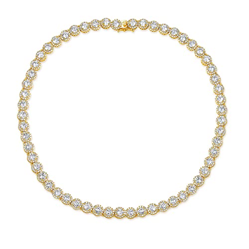 Gemsme 18K White Gold Plated Halo Necklace 5.0mm Round Cubic Zirconia Classic Tennis Necklace - color: Yellow Gold, size: 20 inch