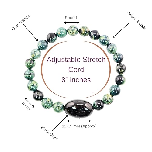 Black Obisidian Bracelets for Men 8" Inch Full Stretch Healing Crystal Bracelet, Beaded Charm Bracelet for Men Gifts Fathers Day Anniversary Birthday Gifts for Him - color: Jasper & Black Onyx Charm Bracelets