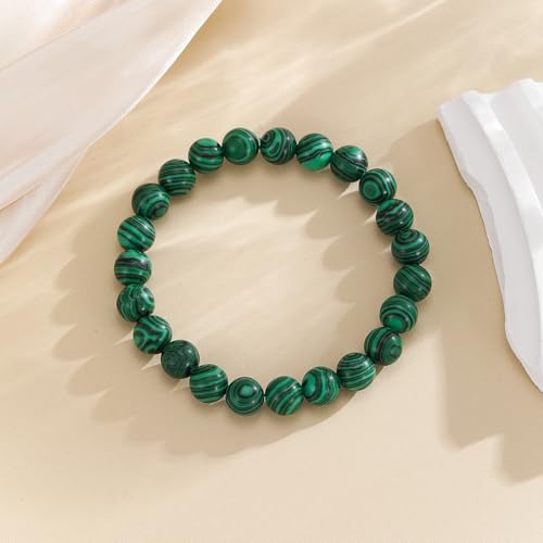 Crystal Vibe 8mm Beaded Bracelets For Women Men - Healing Crystal Bracelet - Adjustable Size - color: malachite