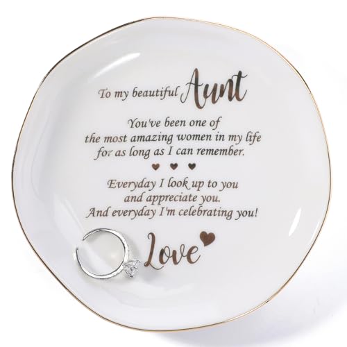 HOME SMILE Christmas Mothers Day Appreciation Birthday Gifts for Aunt from Newphew or Niece-Ceramic Ring Dish Jewelry Tray-Stocking Stuffers for Aunt - style: Mom