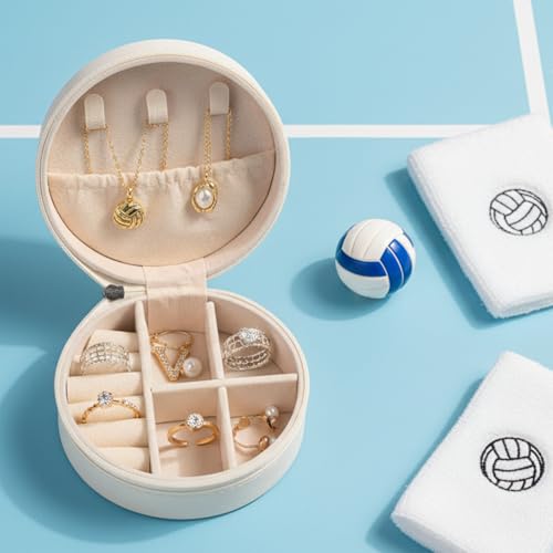 18-Pack Volleyball Travel Jewelry Case Round Volleyball Stuff Portable Jewelry Organizer Storage Case for Team Athletes & Sports Enthusiasts Christmas Events & Milestones - style: Volleyball-18