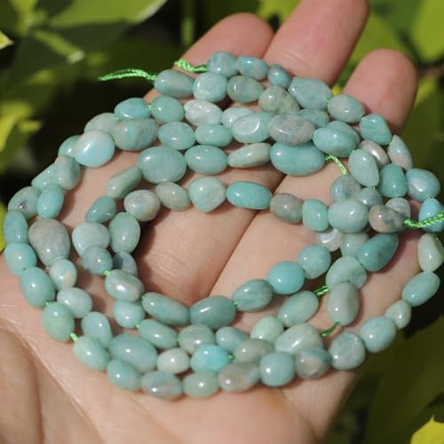 Natural Stone Beads 6-8mm Amazonite Oval Irregular Freeform Tumbled Loose Gemstone Beads for Jewelry Making 15 Inch Strand 50-55 Pcs - color: Amazonite-1 strand15”-approx. 55 beads