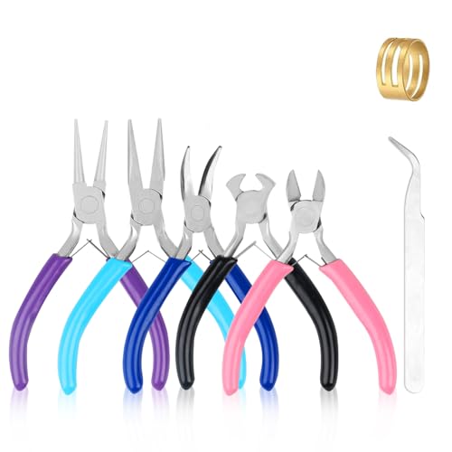 5 Pcs Jewelry Making Pliers Tools,Includes Needle,Round,Chain, Bent & Zipper Pliers for Repair, Wire Wrapping & Crafts DIY Craft Jewelry Making Supplies - style: 5pcs-Mixed Color