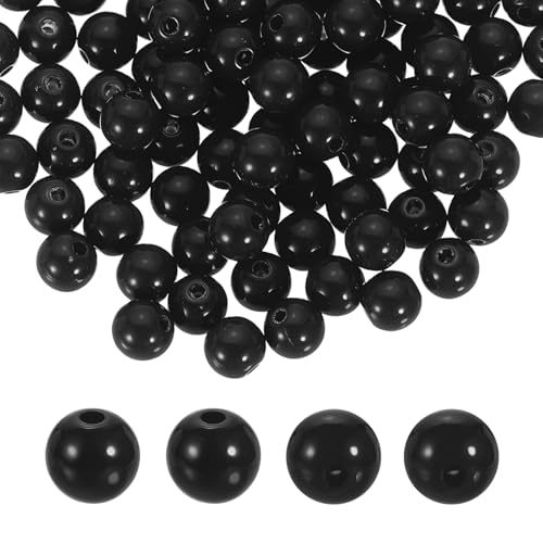 HARFINGTON 200pcs Black Acrylic Round Beads 8mm Dia 1.9mm Hole Plastic Resin Smooth Balls Loose Bead for Jewelry Making Bracelets Necklace Earrings DIY - color: Black, size: 8mm