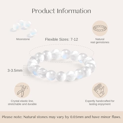 NLIEO Natural Gemstone Stretch Beaded Rings for Women Stackable Dainty Elastic Crystal Rings Jewelry - style: Moonstone