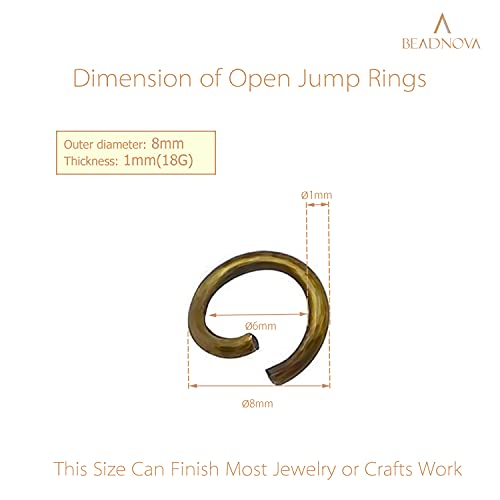 BEADNOVA 8mm Open Jump Rings Copper Jump Rings for Jewelry Making and Keychains (300Pcs) - color: Copper, size: 8mm