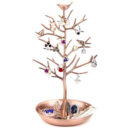 Jewelry Tree Necklace Earring Holder Modern Cute Bird Jewelry Stand for Women Girls Teen Bronze - color: Bronze