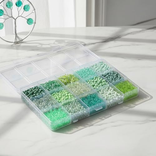 Glass Seed Beads Kit for Jewelry Making, Multi Color Small Beads Set with Organizer Box, DIY Bracelet Necklace Craft Kit for Girls, Beginners, Green - color: Green