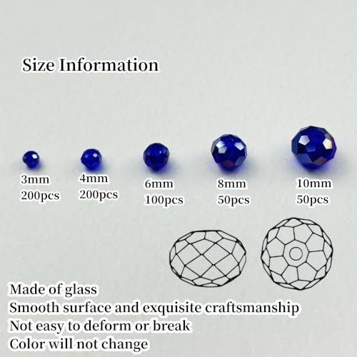 600pcs Crystal Glass Beads 3mm 4mm 6mm 8mm 10mm Rondelle Faceted Crystal Beads Spacer Beads for Necklace Bracelet Earrings DIY Jewelry Crafts Making Supplies(Deep Blue AB) - color: Deep Blue AB