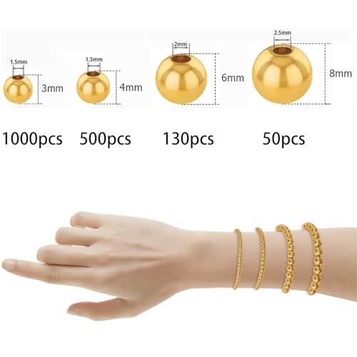 ZSFLZS Gold Beads Christmas Polymer Clay Beads Bracelet Making Kit, Round Spacer Bead 3/4/6/8mm 4 Size Smooth Ball Christmas Bead for Jewelry MakeDIY Bracelet, Necklace, Earring Making - color: Gold+ soft beads