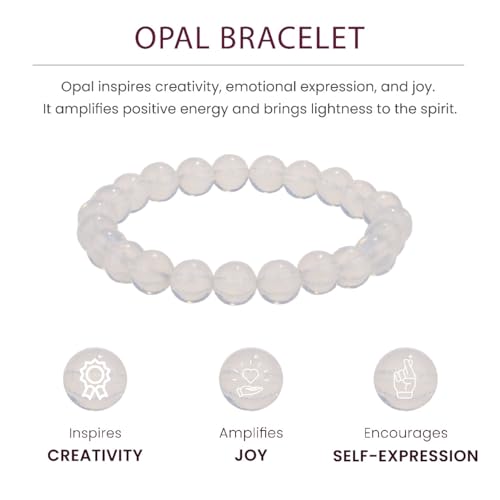 Crystal Vibe 8mm Beaded Bracelets For Women Men - Healing Crystal Bracelet - Adjustable Size - color: Opal