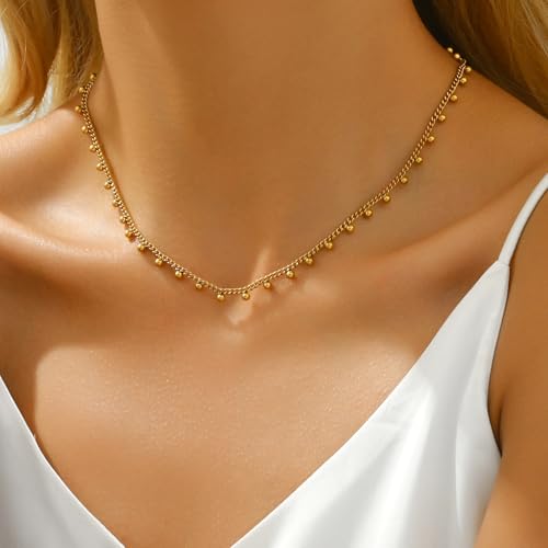 Gold Chain Necklace for Women 18K Gold Plated Dainty Star Cross Heart Cuabn Choker Chains Stainless Steel Trendy Jewelry Christmas Gifts - color: Cuban Ball Drop