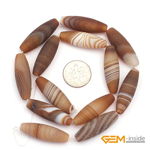 GEM-Inside 10x30mm Olivary Botswana Agate Loose Beads for Jewelry Making 15" - size: Brown-10x30mm-Matte