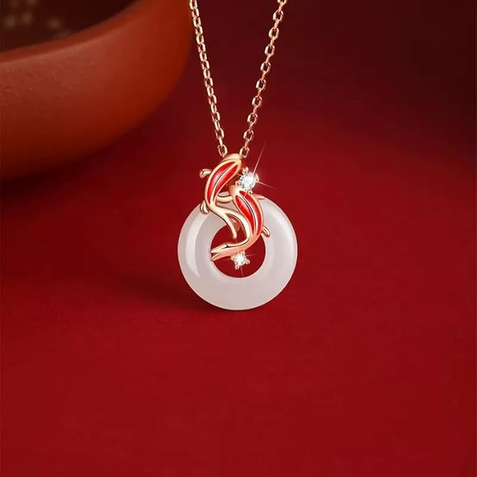 14K Gold Real A Grade Hetian Jade Peace Buckle Necklace, Lucky Koi Moissanite Pendant, Delicate Jade Jewelry Gift for Her Well-being