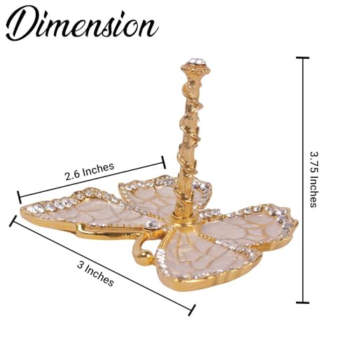 Matashi Butterfly Jewelry Holder for Women, Enamel - Gold Plated Jewelry Stand Organizer Ring Holder w/Crystals, Gift for Mom on Christmas, Mother’s Day, Birthday, Anniversary, Valentine’s Day, White - color: White