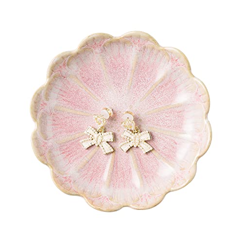 BEUNAIZER Jewelry Dish Tray, Ring Dish, Ceramic Trinket Tray, Key Bowl, Decorative Plate, for Friends Sisters Daughter Mother (Pink) - color: Pink