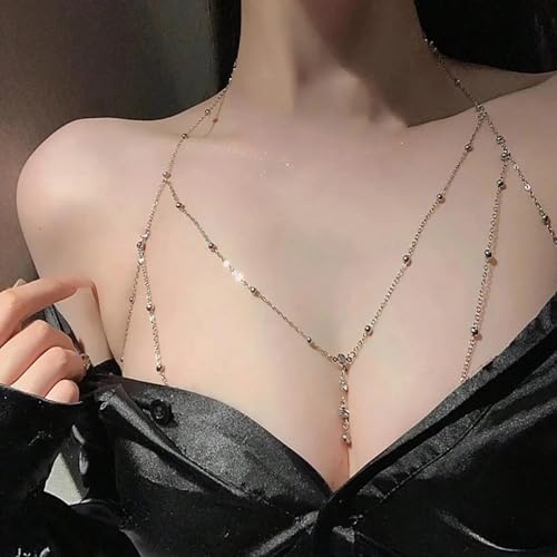 14K Gold Plated Body Chains for Women, Sexy Layered Belly Waist Chain Crossover Bikini Bra Chain, Summer Beach Rhinestone Body Jewelry - style: Gold 4 Diamonds