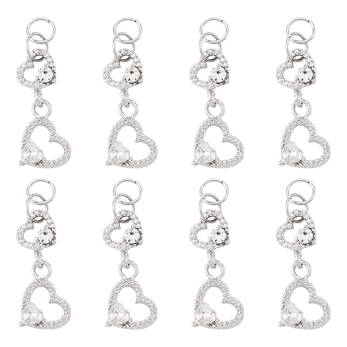 FASHEWELRY 15Pcs Alloy Crystal Rhinestone Heart Charms, Love Heart Glass Dangle Charms Platinum Hollow Pendants for DIY Valentine's Day Necklace Earring Jewelry Making - color: Heart-Clear