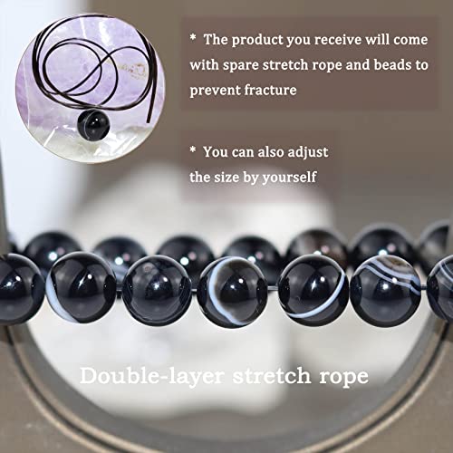 8mm Natural Gemstone Stretch Bracelet, Handmade Unisex Crystal Bracelets for Meditation, Yoga, Spiritual Healing & Positive Energy - color: Black Sardonyx