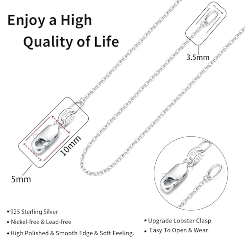 Jewlpire 18k Gold Plated 925 Sterling Silver Chain Necklace for Women, 1.1mm Cable Chains Necklace Thin & Dainty & Sturdy Women's Chain Necklaces, 14/16/17/18/20/22/24 Inches - color: 925 Sterling Silver, size: 20 Inch