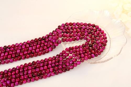 QINJIEJIE 60PCS Magenta Tiger Eye Beads 8mm Stone Beads Round Loose Gemstone Bead for Bracelet Beading Crystal Jewelry Making DIY Necklace Earrings 0.32" - color: Magenta Tiger's Eye, size: 60PCS