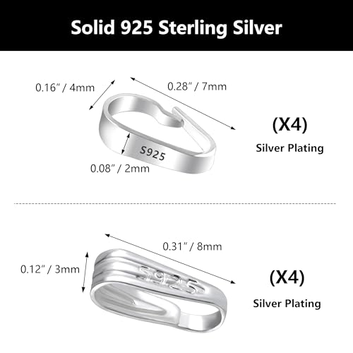 Silver Necklace Pendant Clasp, 8 Pcs Bulk Necklace Pendant Pinch Bail Jewelry Clasps Bracelet Charms Connector Sterling Silver Findings Pinch Clips Snap Bails for Jewelry Making - color: 8PcsC