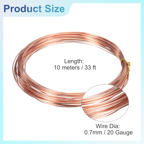 uxcell Pure Copper Wire 22 Gauge 0.7mm 10m/33 ft 99.99% Soft Tarnish Resistant - size: 22 Gauge 0.7mm