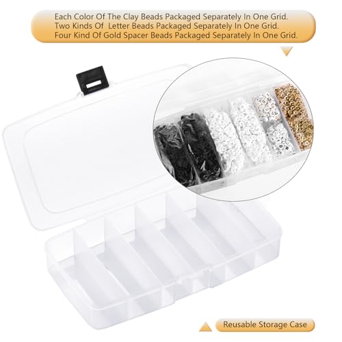 White Black Clay Beads Bracelet Making kit, Funtopia Heishi Beads Polymer Clay Beads for Jewelry Making, Friendship Bracelet Kit with Gold Beads Alphabet Letter Beads for Girls Adults (6mm) - color: 3.Black and white