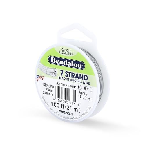 Beadalon 7 Strand Stainless Steel Bead Stringing Wire, 0.018 in / 0.46 mm, Satin Silver, 100 ft / 31 m - color: Satin Silver, style: .018 in / 0.46 mm , 100 ft / 31 m